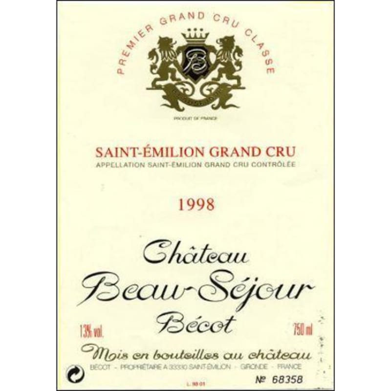 Chateau Beau-Sejour Becot 1998 Front Label