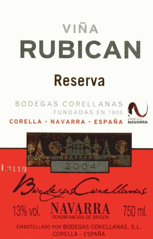 Bodegas Corellanas Vina Rubican Reserva 2004 Front Label