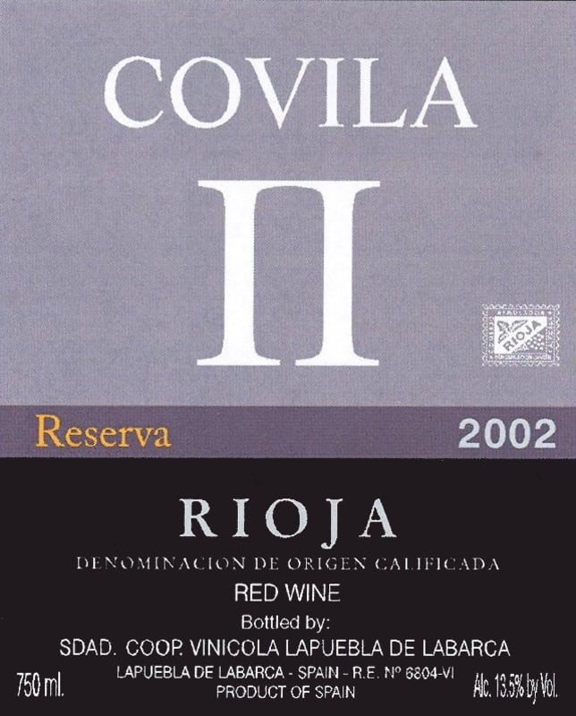 Bodegas Covila II Reserva 2002 Front Label