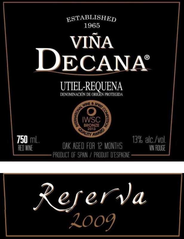 Bodegas Covinas Vina Decana Reserva 2009 Front Label