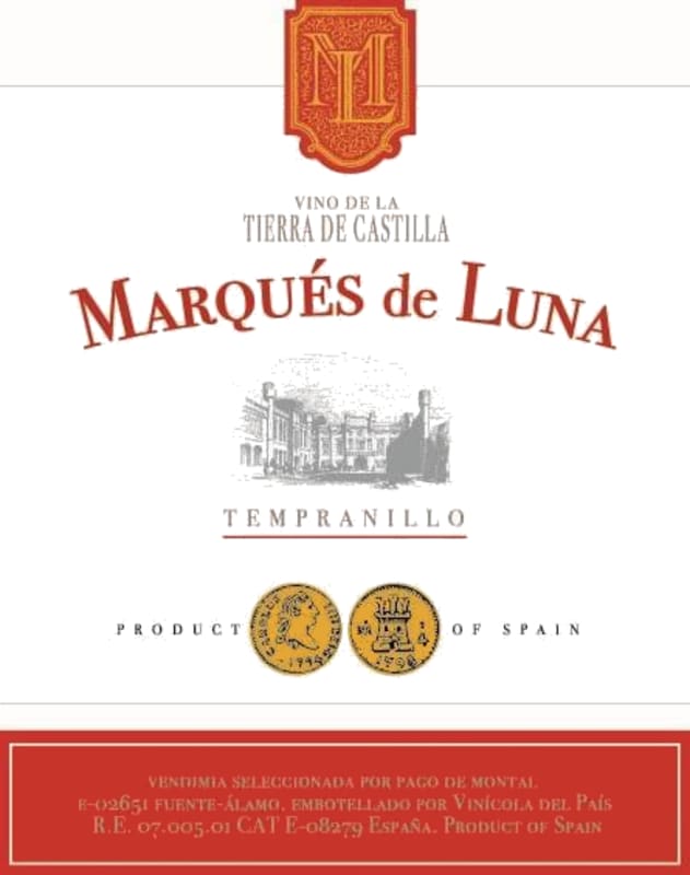Bodegas Crin Roja Marques de Luna Vino de la Tierra Tempranillo 2014 Front Label