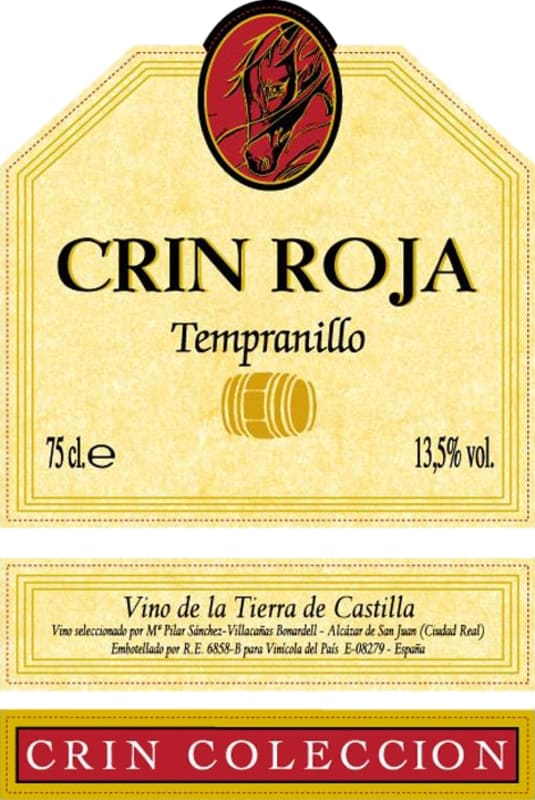 Bodegas Crin Roja Vino de la Tierra Tempranillo 2012 Front Label