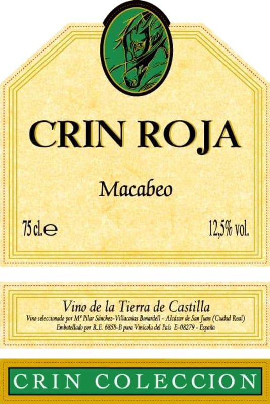 Bodegas Crin Roja Vino de la Tierra Macabeo 2013 Front Label