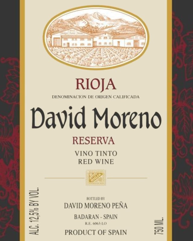 Bodegas David Moreno Reserva 2001 Front Label