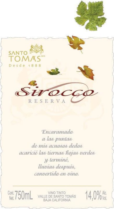 Bodegas de Santo Tomas Sirocco Reserva Syrah 2006 Front Label