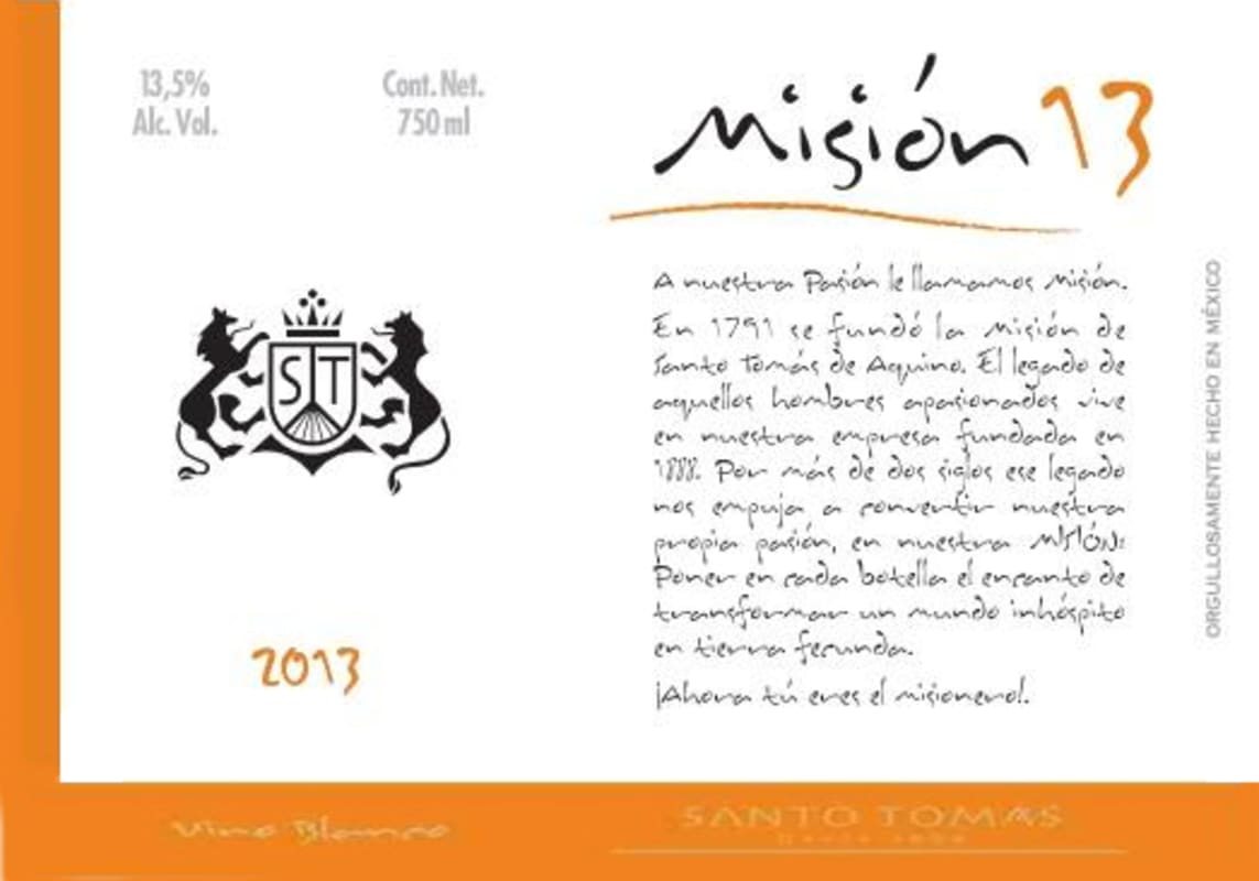 Bodegas de Santo Tomas Mision Blanco 2013 Front Label