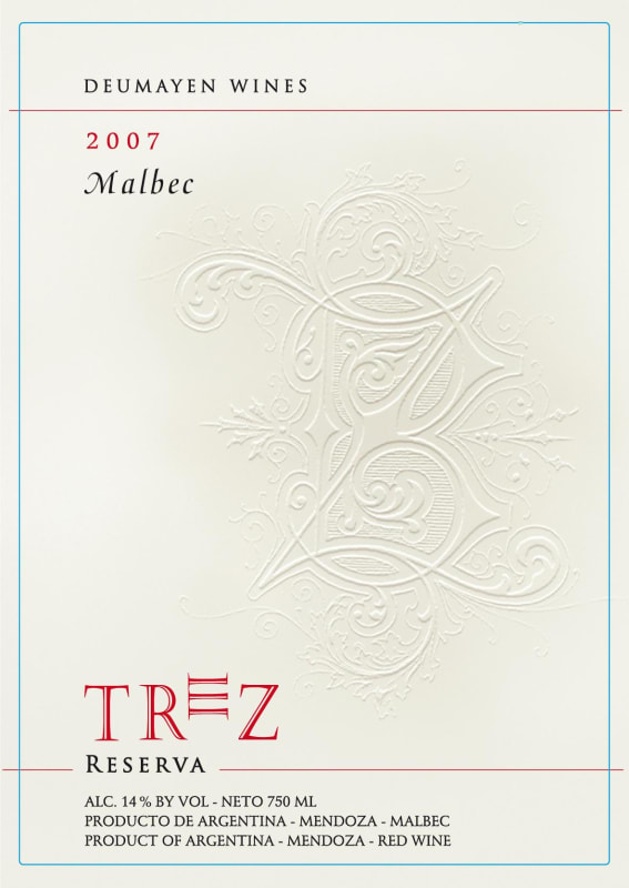 Bodegas Deumayen Trez Reserva Malbec 2007 Front Label