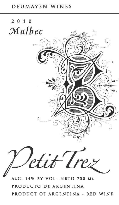Bodegas Deumayen Petit Trez Malbec 2010 Front Label