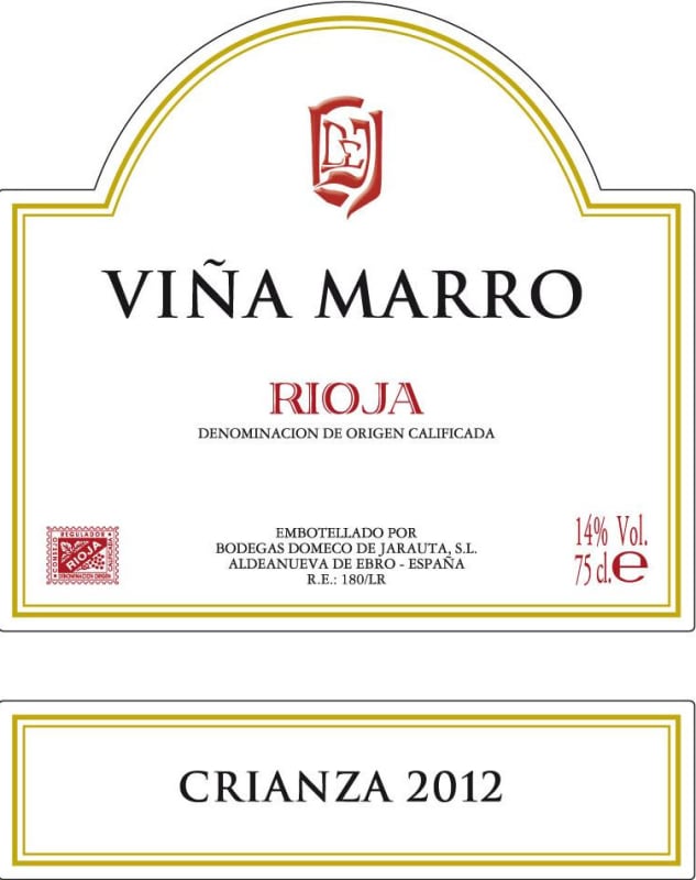 Bodegas Domeco de Jarauta Vina Marro Crianza 2012 Front Label
