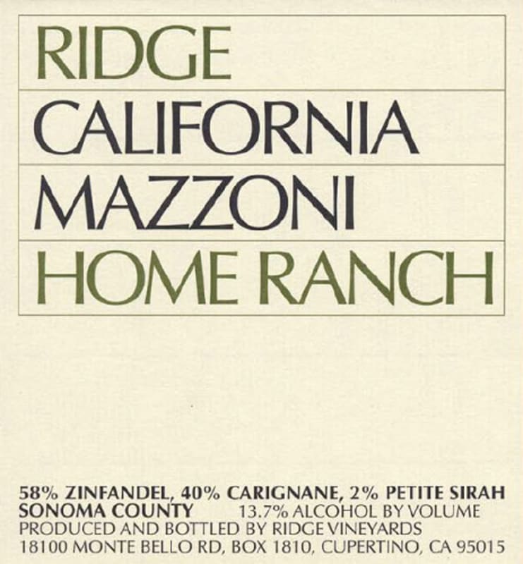 Ridge Mazzoni Home Ranch 2007 Front Label