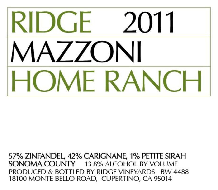Ridge Mazzoni Home Ranch 2011 Front Label