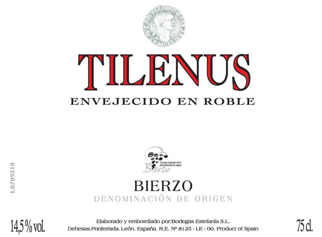 Bodegas Estefania Tilenus Envejecido en Roble 2012 Front Label