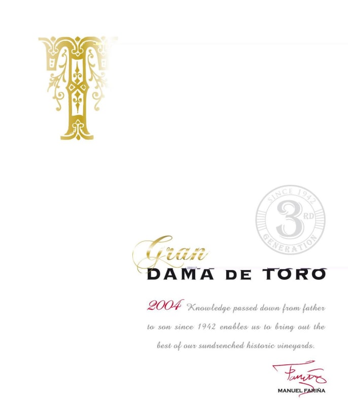 Bodegas Farina Dama de Toro Crianza 2004 Front Label