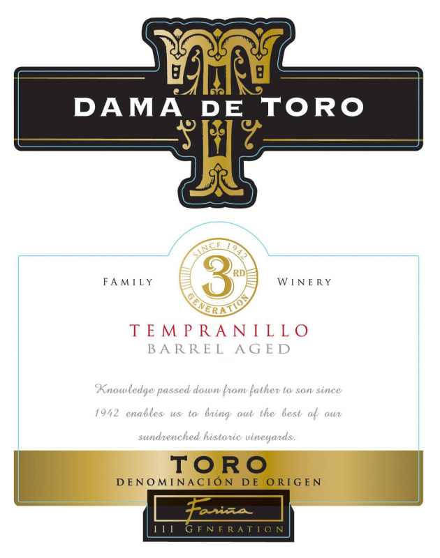 Bodegas Farina Dama de Toro Barrel Aged Tempranillo 2010 Front Label