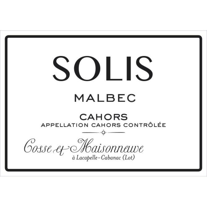 Cosse et Maisonneuve Cahors Solis Malbec 2013 Front Label