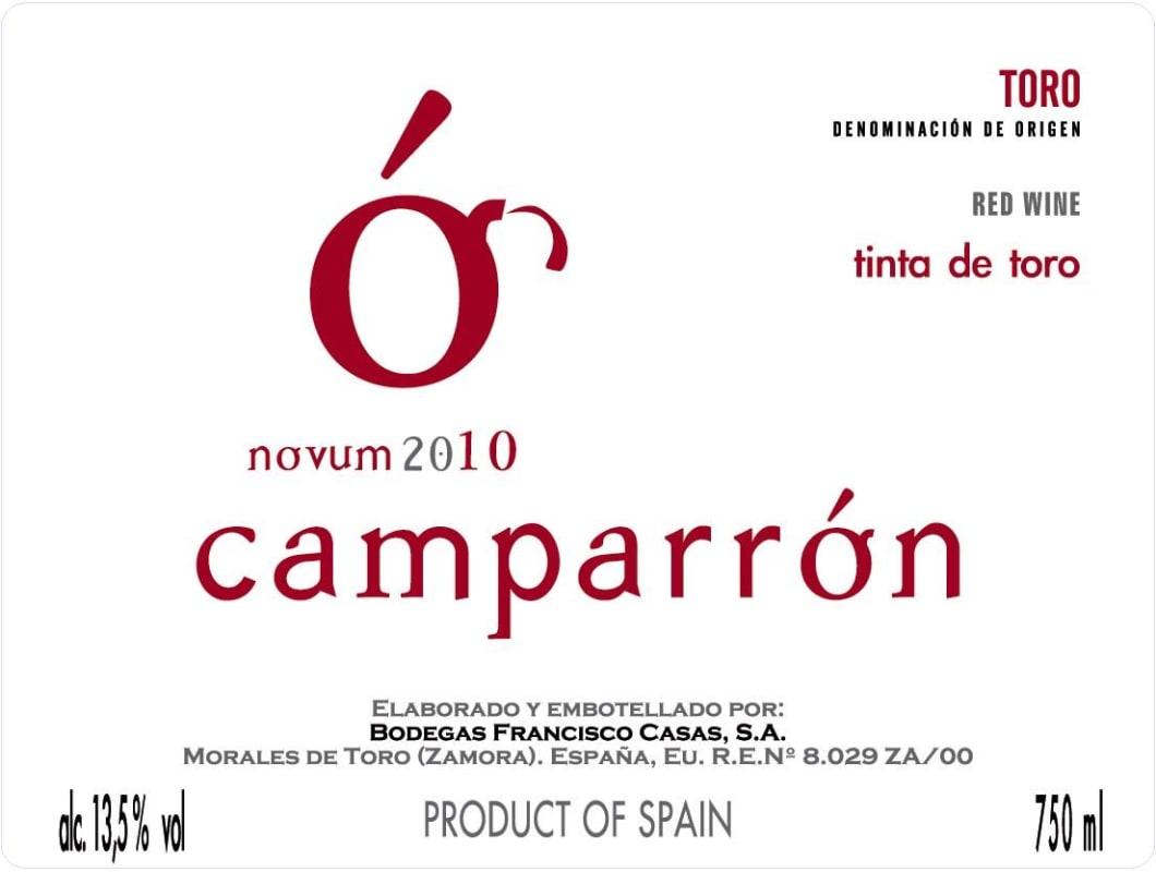 Bodegas Francisco Casas Camparron Novum 2010 Front Label