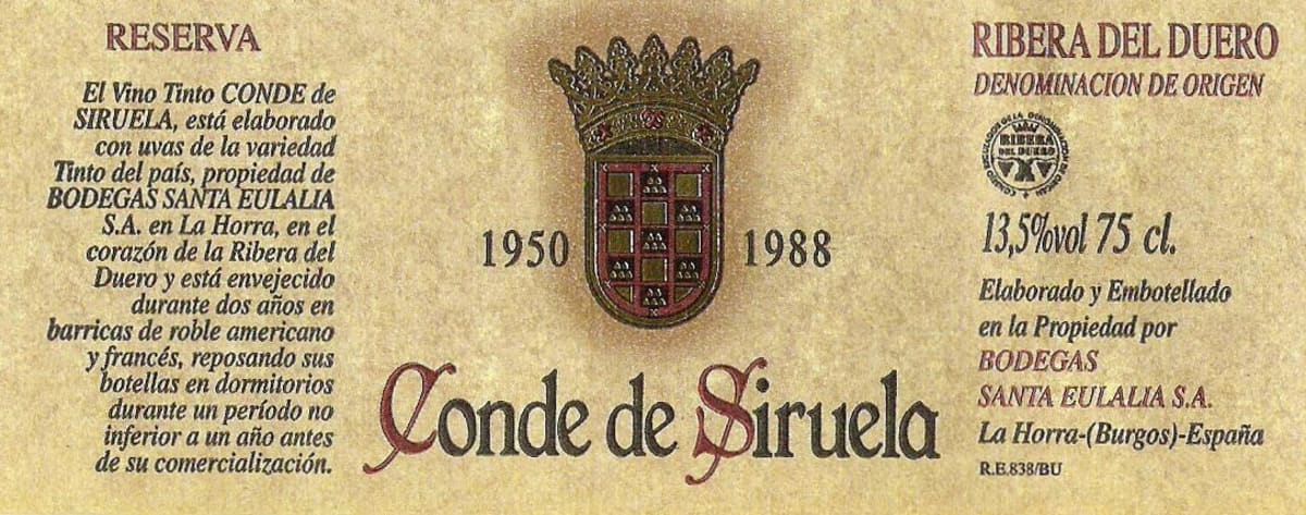 Bodegas Frutos Villar Ribera del Duero Conde de Siruela Reserva 2003 Front Label
