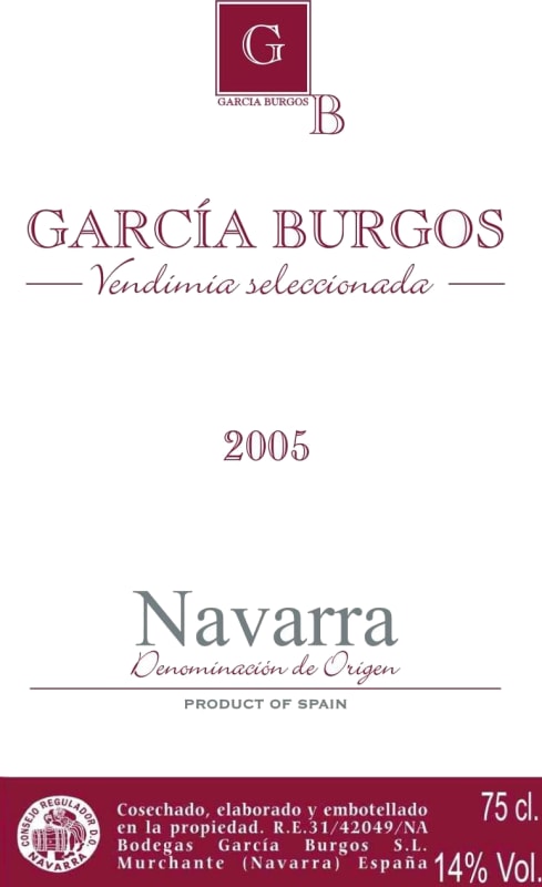 Bodegas Garcia Burgos Vendimia Seleccionada 2005 Front Label
