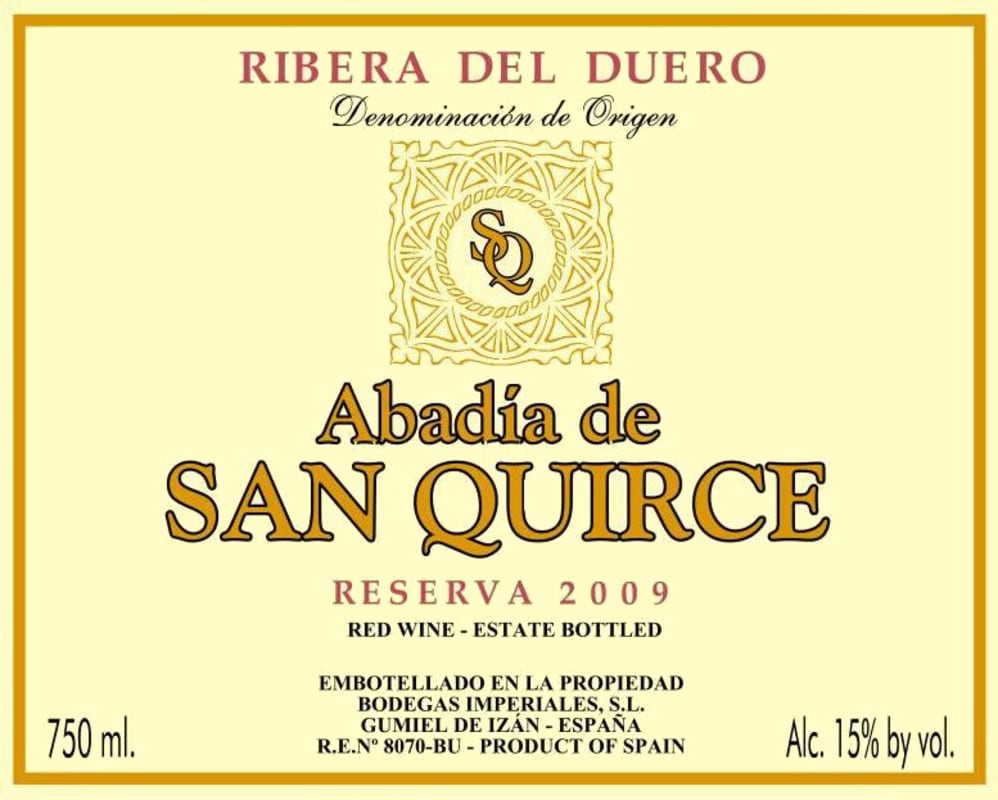 Bodegas Imperiales Abadia de San Quirce Reserva 2009 Front Label