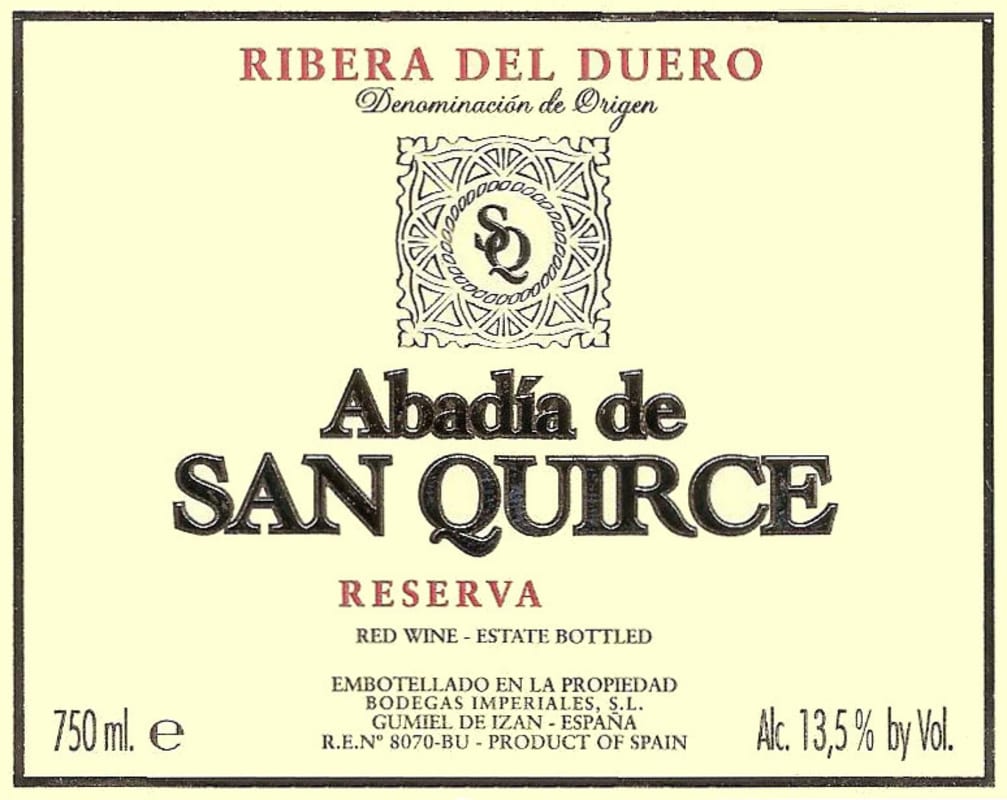 Bodegas Imperiales Abadia de San Quirce Reserva 2005 Front Label