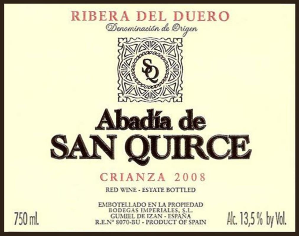 Bodegas Imperiales Abadia de San Quirce Crianza 2008 Front Label