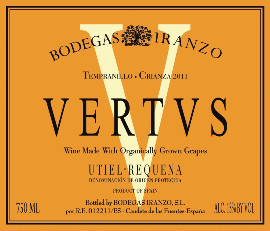 Bodegas Iranzo Vertvs Tempranillo Crianza 2011 Front Label
