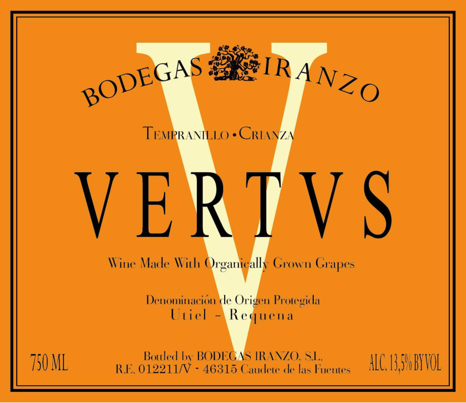 Bodegas Iranzo Vertvs Tempranillo Crianza 2010 Front Label