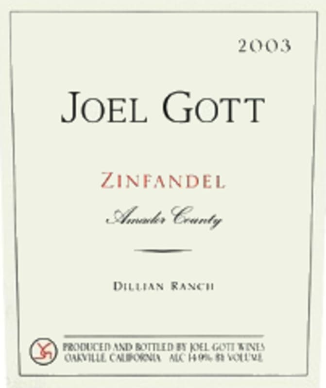 Joel Gott Dillian Ranch Zinfandel 2003 Front Label