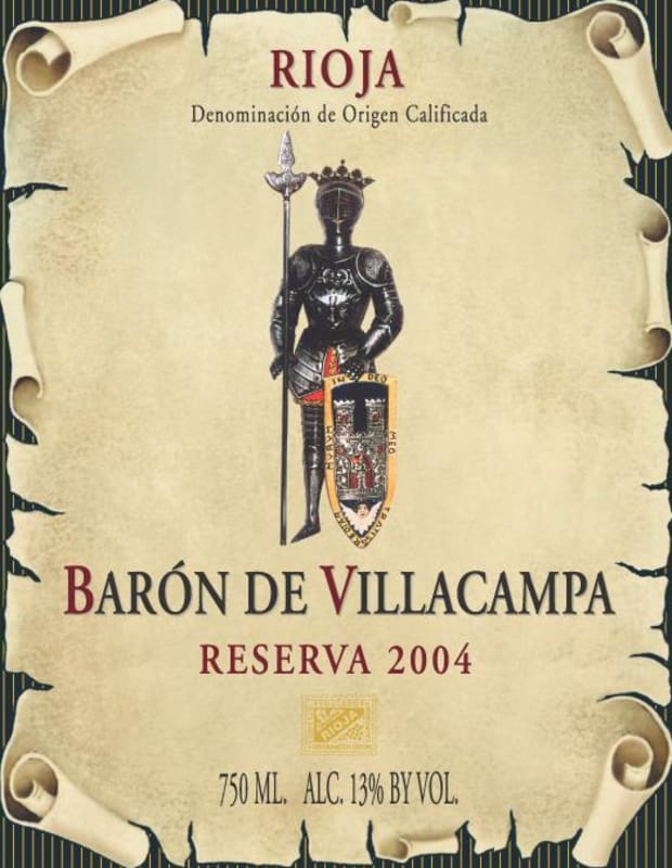 Bodegas Leza Garcia Baron de Villacampa Reserva 2004 Front Label