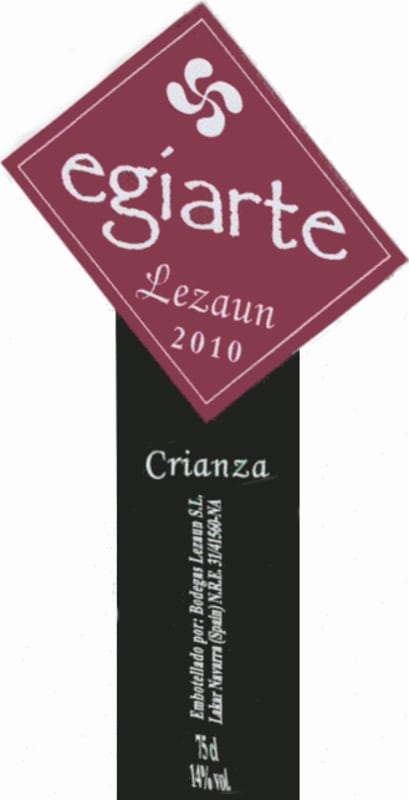 Bodegas Lezaun Egiarte Crianza 2010 Front Label