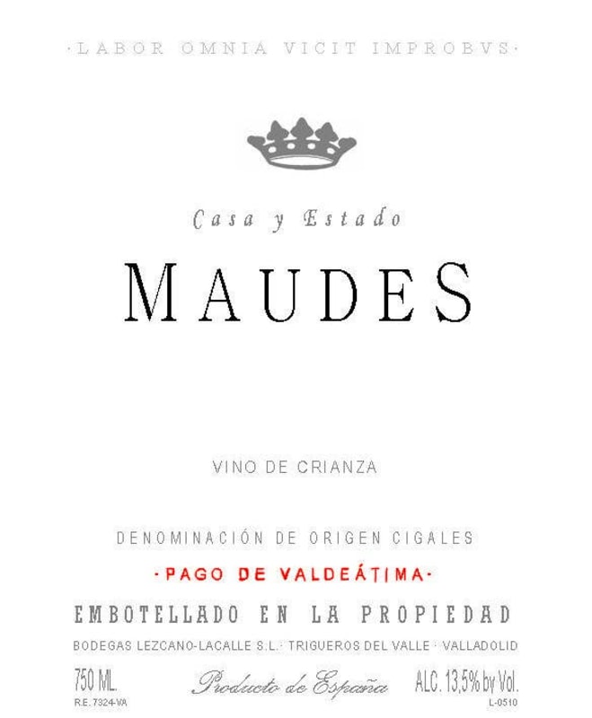 Bodegas Lezcano-Lacalle Maudes Crianza 2012 Front Label