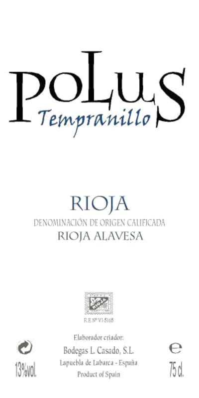 Bodegas Loli Casado Polus Tempranillo 2010 Front Label