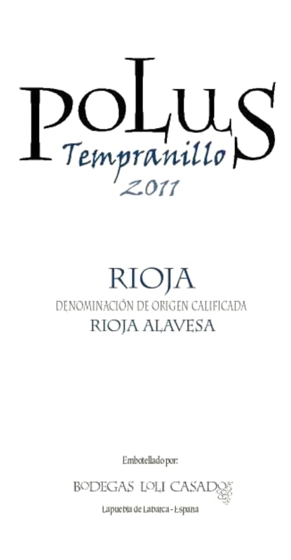 Bodegas Loli Casado Polus Tempranillo 2011 Front Label