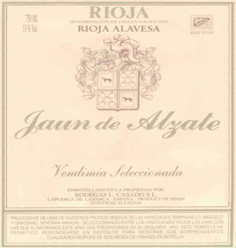 Bodegas Loli Casado Jaun de Alzate Vendimia Seleccionada 2013 Front Label