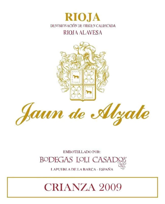 Bodegas Loli Casado Jaun de Alzate Crianza 2009 Front Label