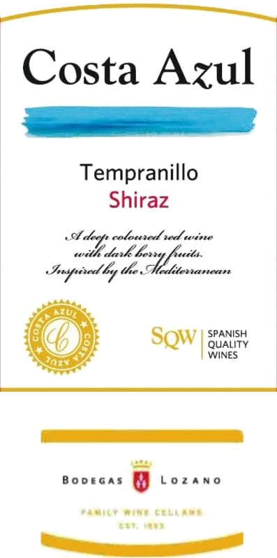 Bodegas Lozano Costa Azul Tempranillo Shiraz 2012 Front Label