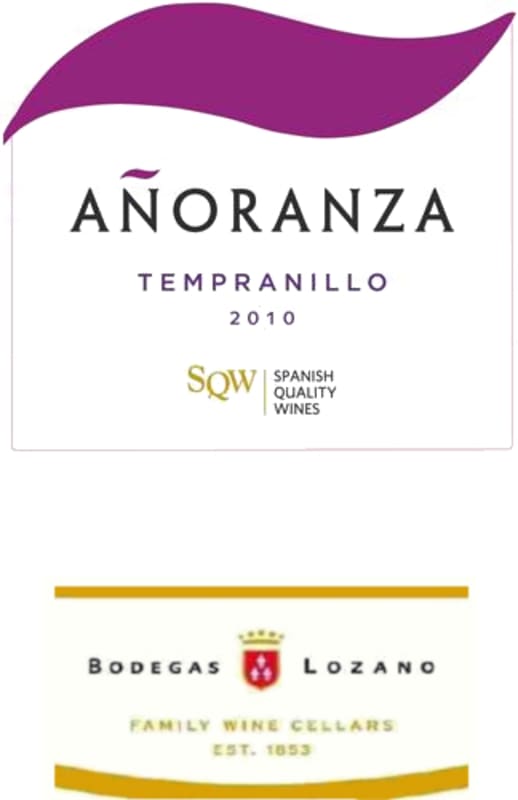 Bodegas Lozano Anoranza Tempranillo 2010 Front Label