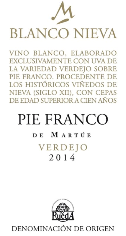 Bodegas Martue Vinedos de Nieva Blanco Nieva Pie Franco Verdejo 2014 Front Label