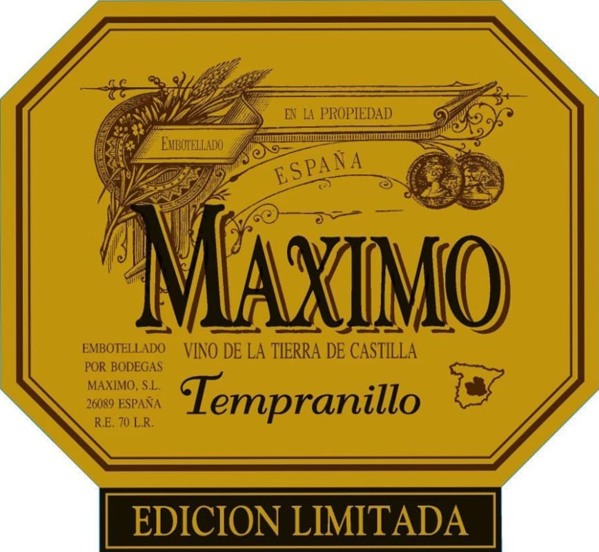 Bodegas Maximo Edicion Limitada Vino de la Tierra Tempranillo 2011 Front Label
