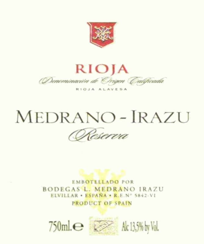Bodegas Medrano Irazu Reserva 2004 Front Label