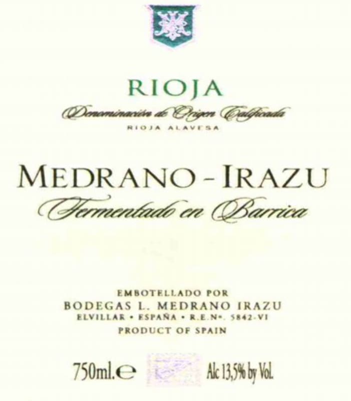 Bodegas Medrano Irazu Fermentado en Barrica Blanco 2007 Front Label