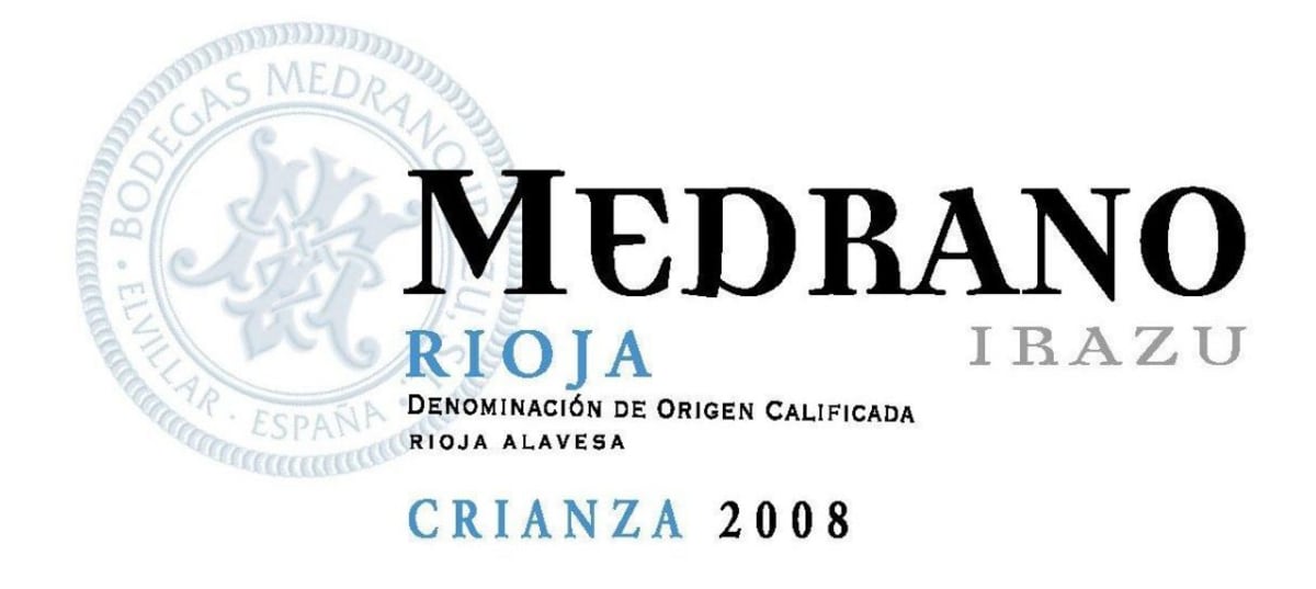 Bodegas Medrano Irazu Crianza 2008 Front Label