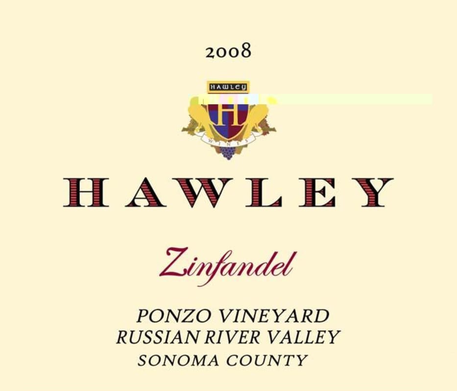 Hawley Ponzo Vineyard Zinfandel 2008 Front Label