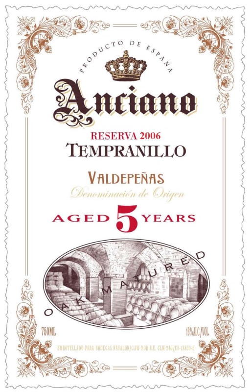 Bodegas Navalon Anciano Aged 5 Years Reserva Tempranillo 2006 Front Label