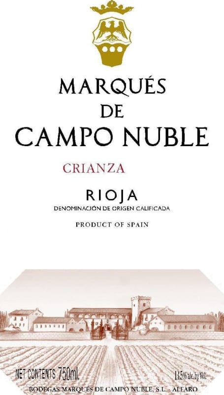 Bodegas Nubori Marques de Campo Nuble Crianza 2007 Front Label