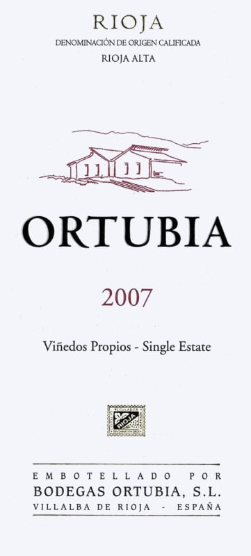 Bodegas Ortubia Reserva 2007 Front Label