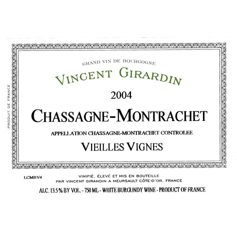 Vincent Girardin Puligny-Montrachet Vieilles Vignes (375ML half-bottle) 2004 Front Label