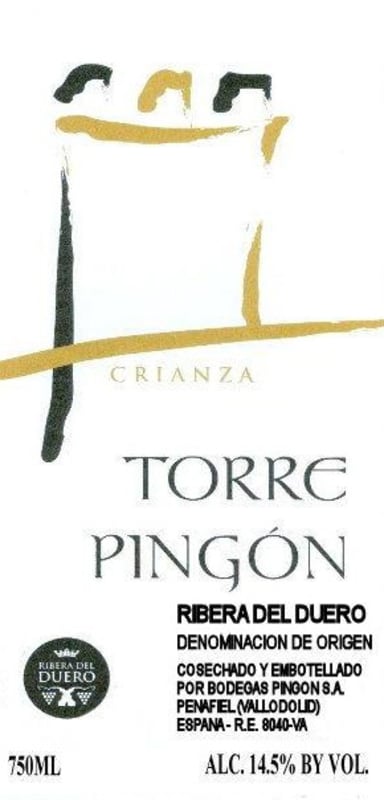 Bodegas Pingon Ribera del Duero Torre Pingon Crianza 2010 Front Label