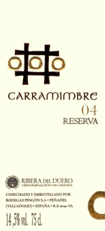 Bodegas Pingon Ribera del Duero Carramimbre Reserva 2004 Front Label