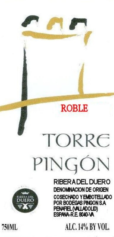 Bodegas Pingon Ribera del Duero Torre Pingon Roble 2013 Front Label